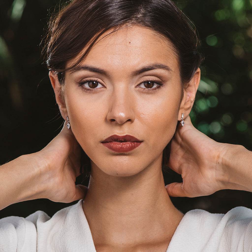 Pendientes plata rombo circonita blanca