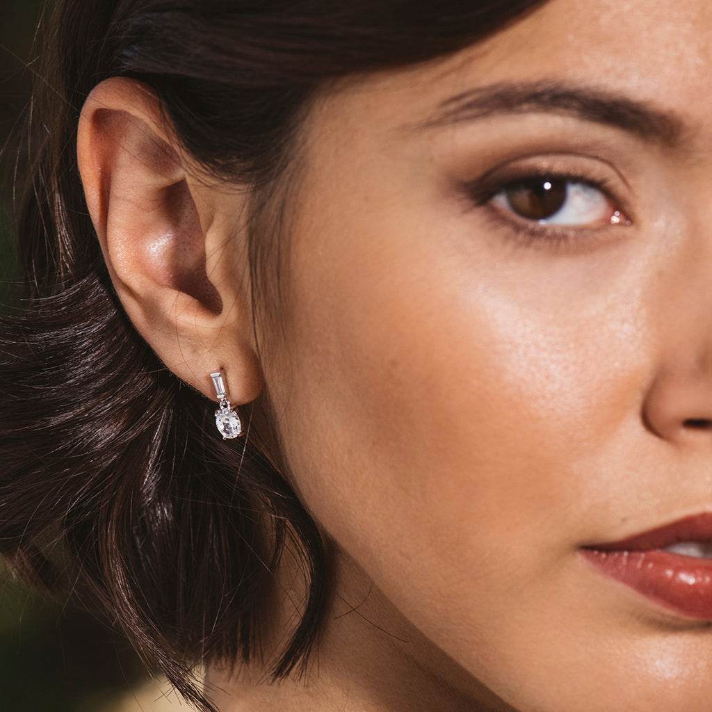 White zirconia silver pendant earrings