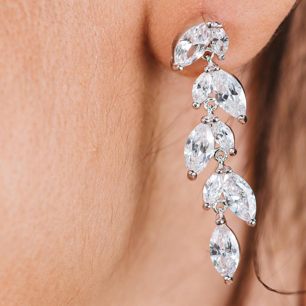Pendientes plata larga cascada hojas