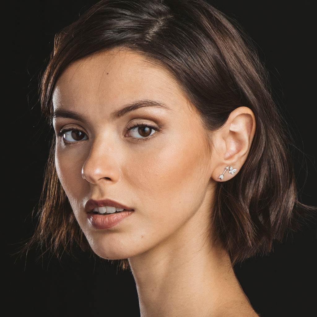 Silver Arrow of Love Earrings with Zircons