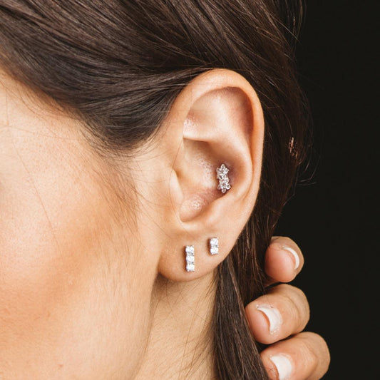 Pendientes Dos Flores Plata con Circonitas