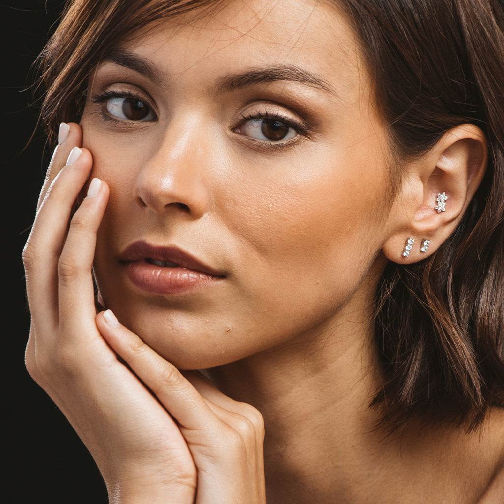 Pendientes Dos Flores Plata con Circonitas