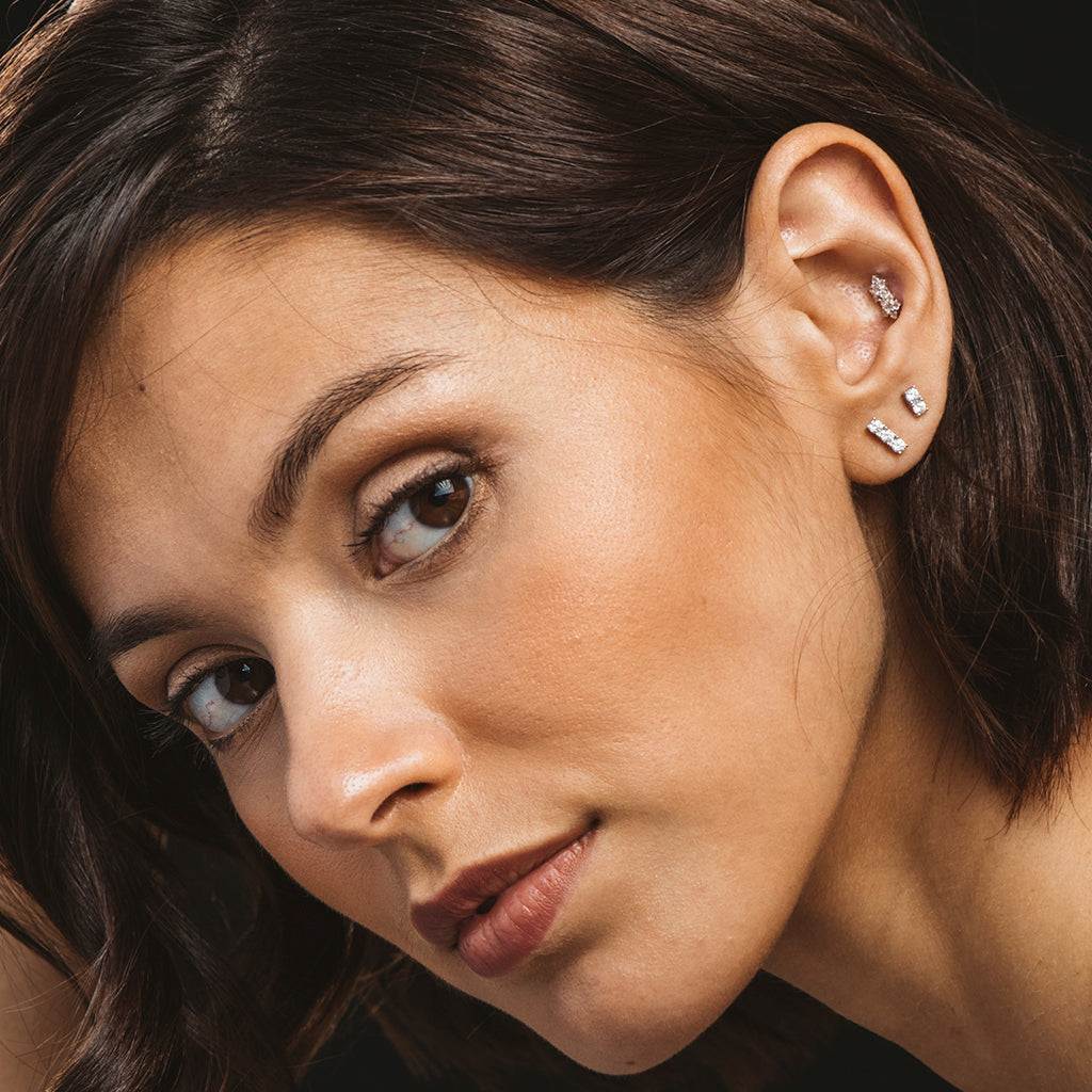 Pendientes Dos Flores Plata con Circonitas