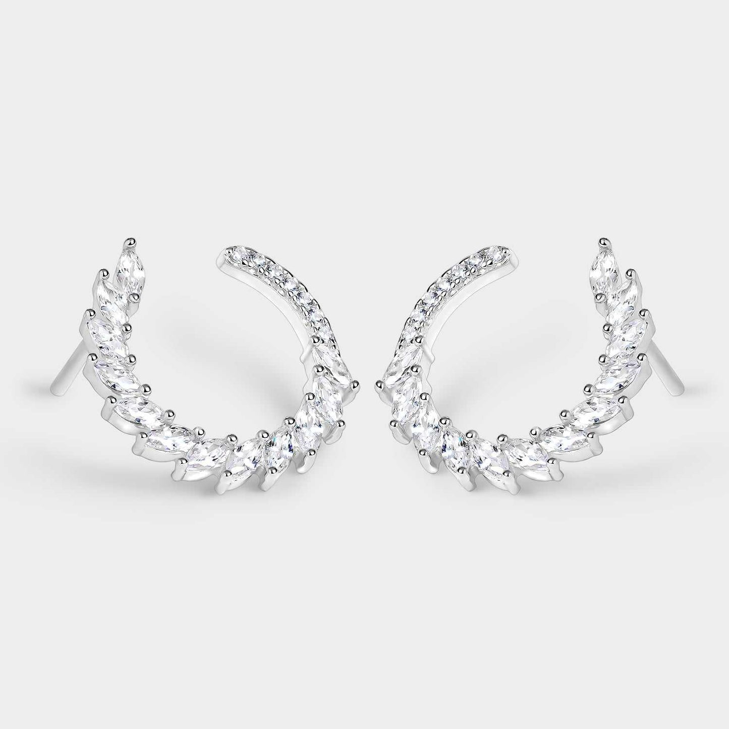 Pendientes plumas con circonitas blancas ovaladas