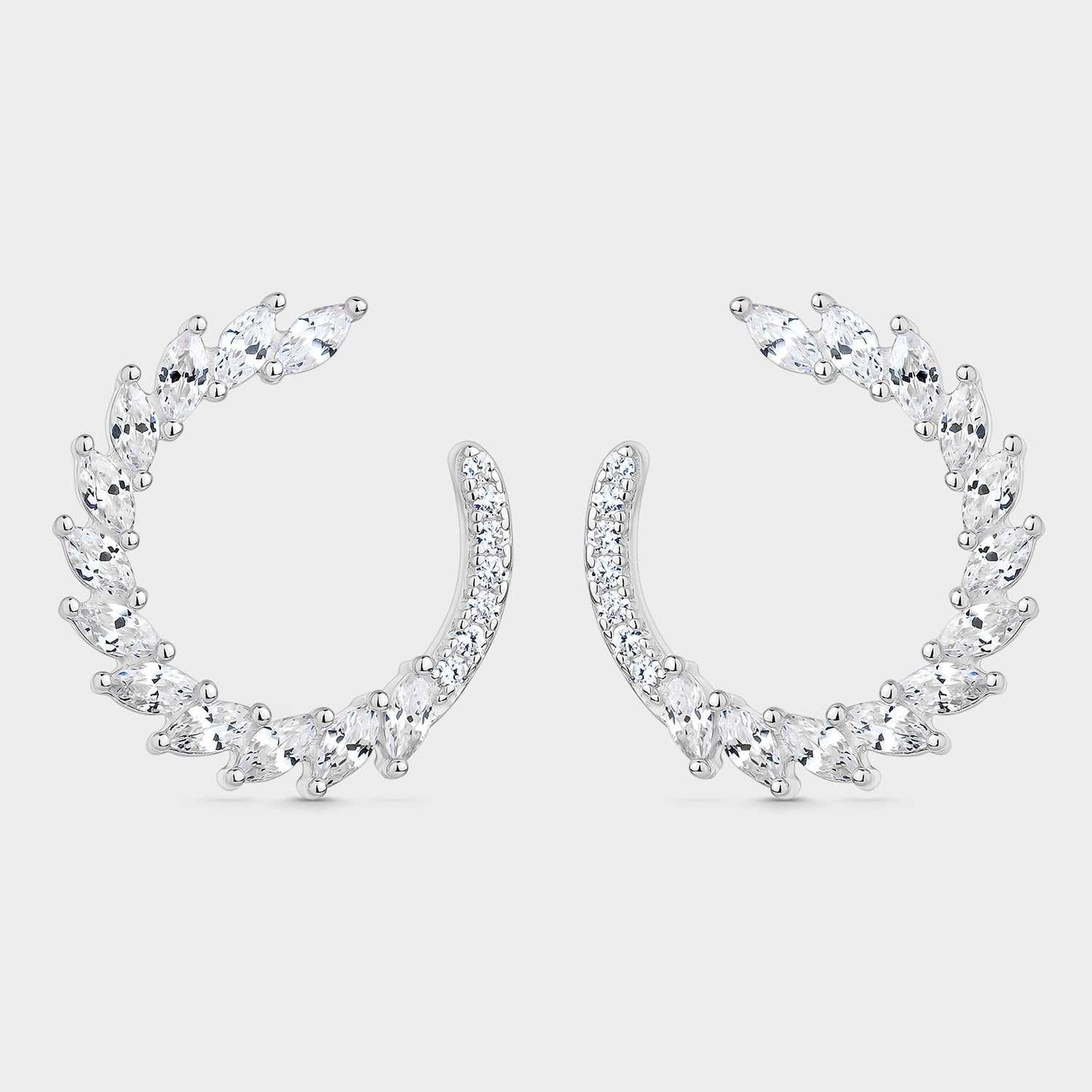Pendientes plumas con circonitas blancas ovaladas