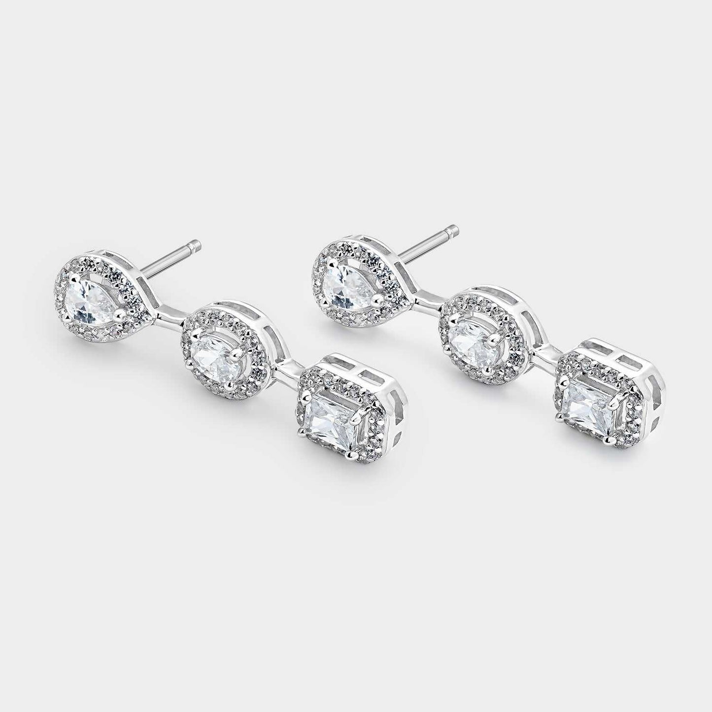 Long silver and zircon earrings in 3 shapes
