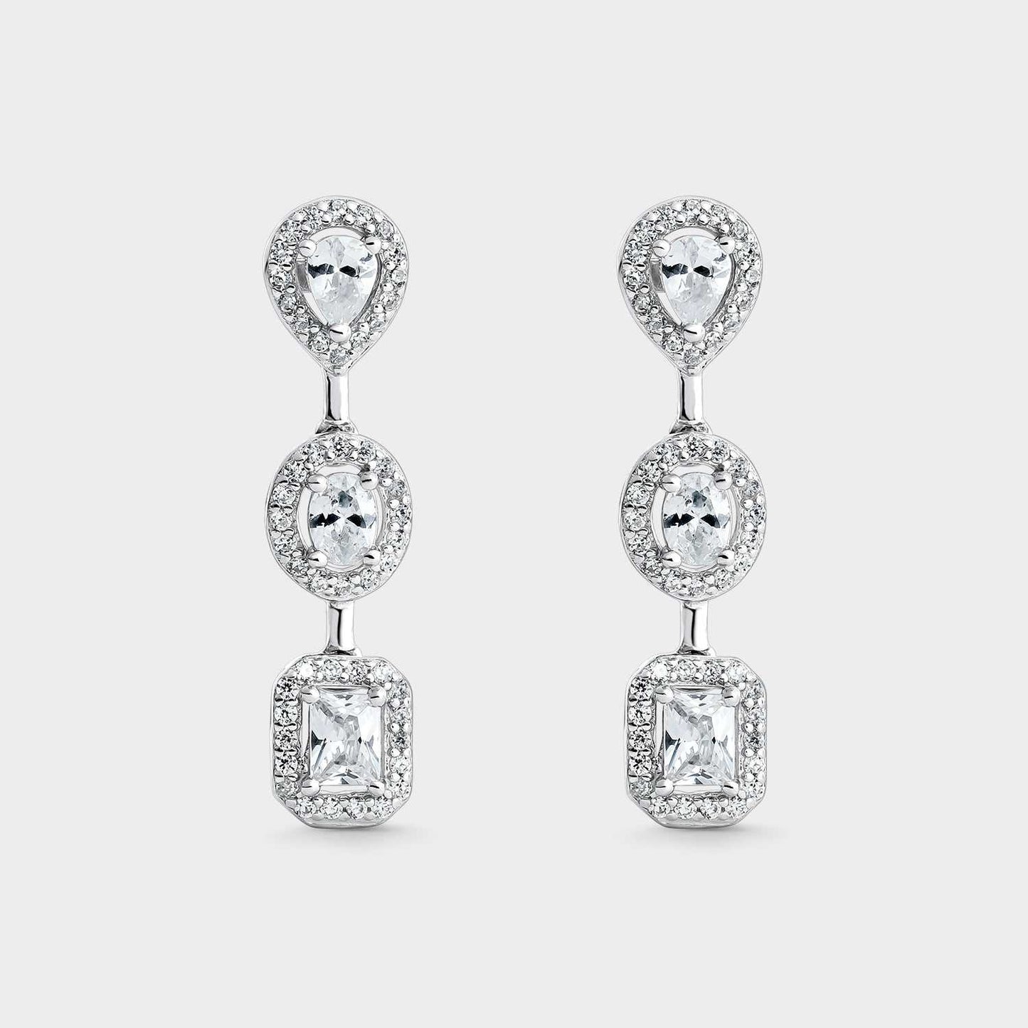 Pendientes largos de plata y circonitas 3 formas