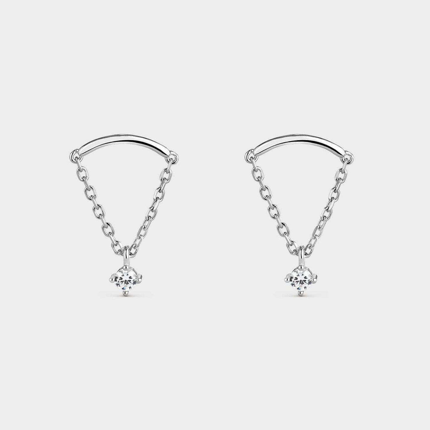 Pendientes de plata con motivo de barra curva con cadena de eslabones y colgante de circonita blanca