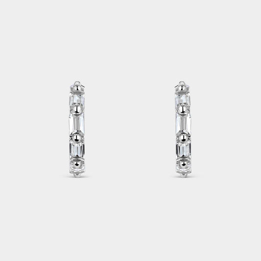 Pendientes criollas de plata abiertas con  circonitas blancas rectangulares