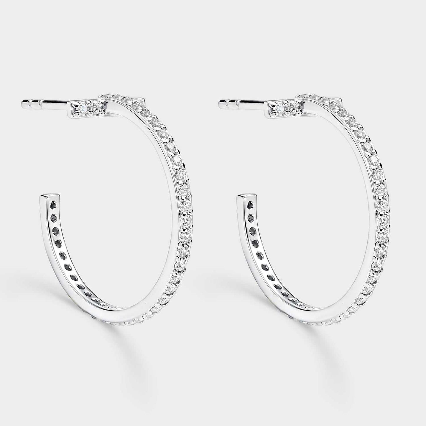 T-shaped Creole earrings with white zircons