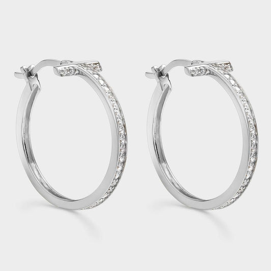 Pendientes de plata con letra T y circonitas blancas