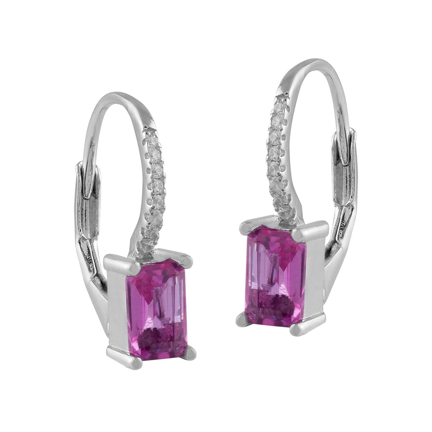 Pendientes aro de plata con circonita rosa claro y blanca