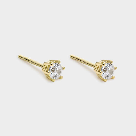 Pendientes de plata chapado en oro amarillo, montado sobre 6 garras con circonita de 3,8 mm
