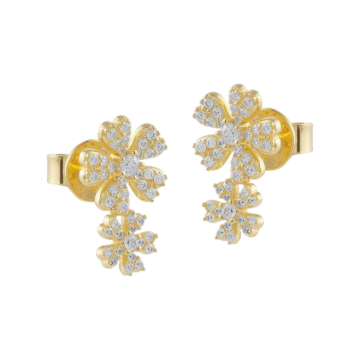Pendientes flor de plata bañados en oro con circonitas blancas