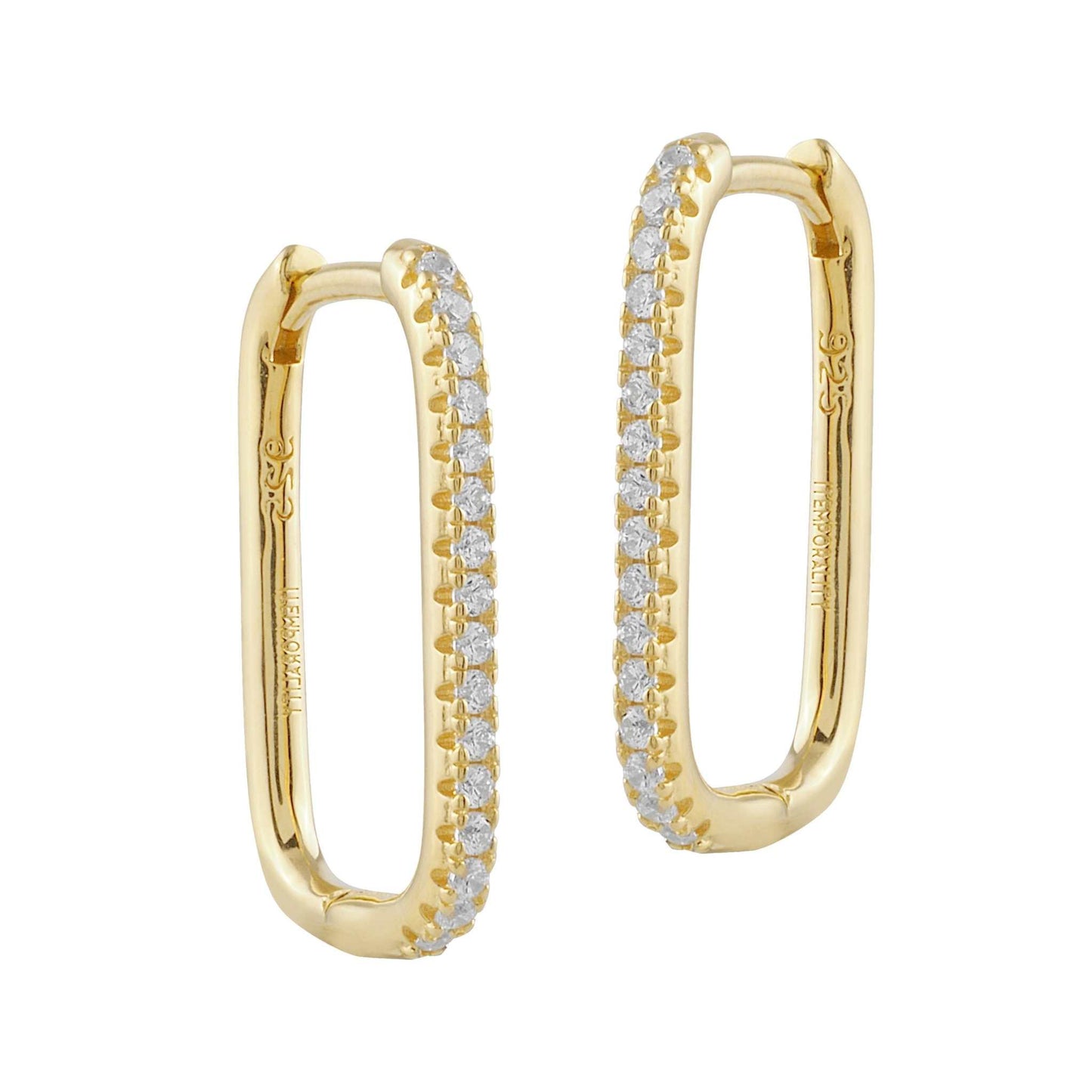 Pendientes con forma oval de plata bañada en oro y circonitas blancas