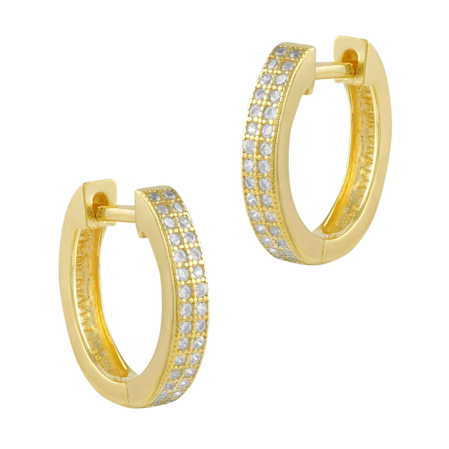 Creole earrings made of gold-plated silver and zircons, two lanes, small size