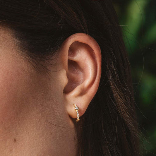 Creole earrings in gold-plated silver and zircons with oval zirconia