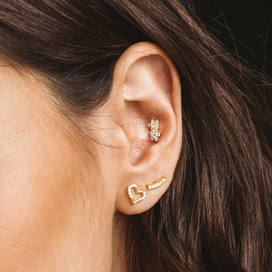 Pendientes Un Carril de Plata bañados en Oro con Circonitas