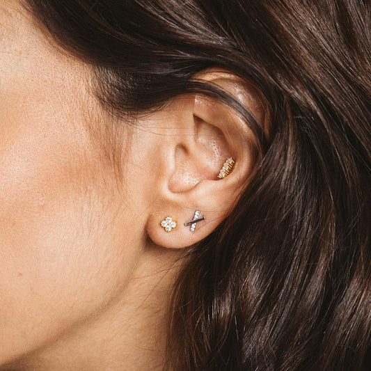 Three Zirconia Earrings Gold-plated Silver