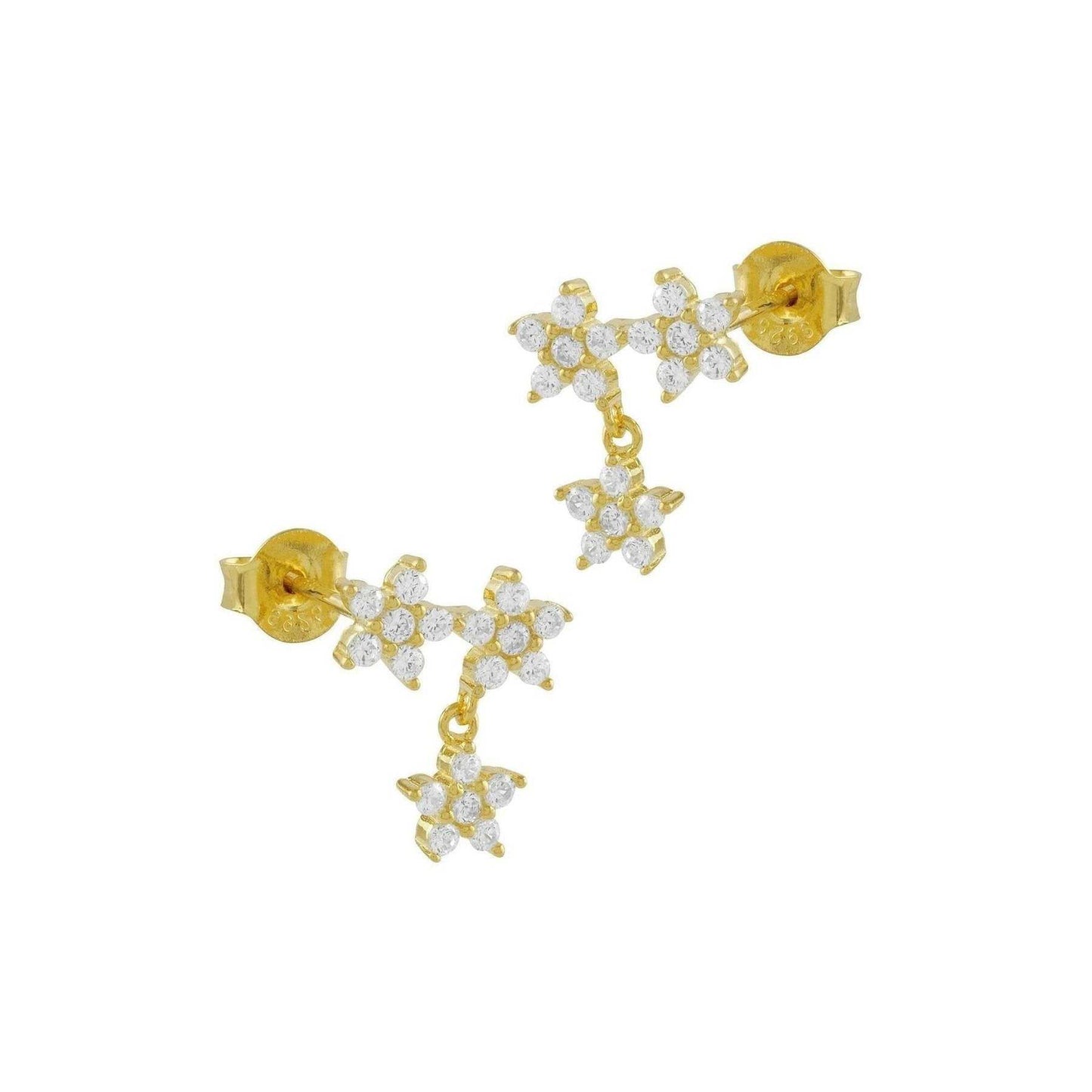 Pendientes Conjunto de Flores de Plata bañados en Oro con Circonitas