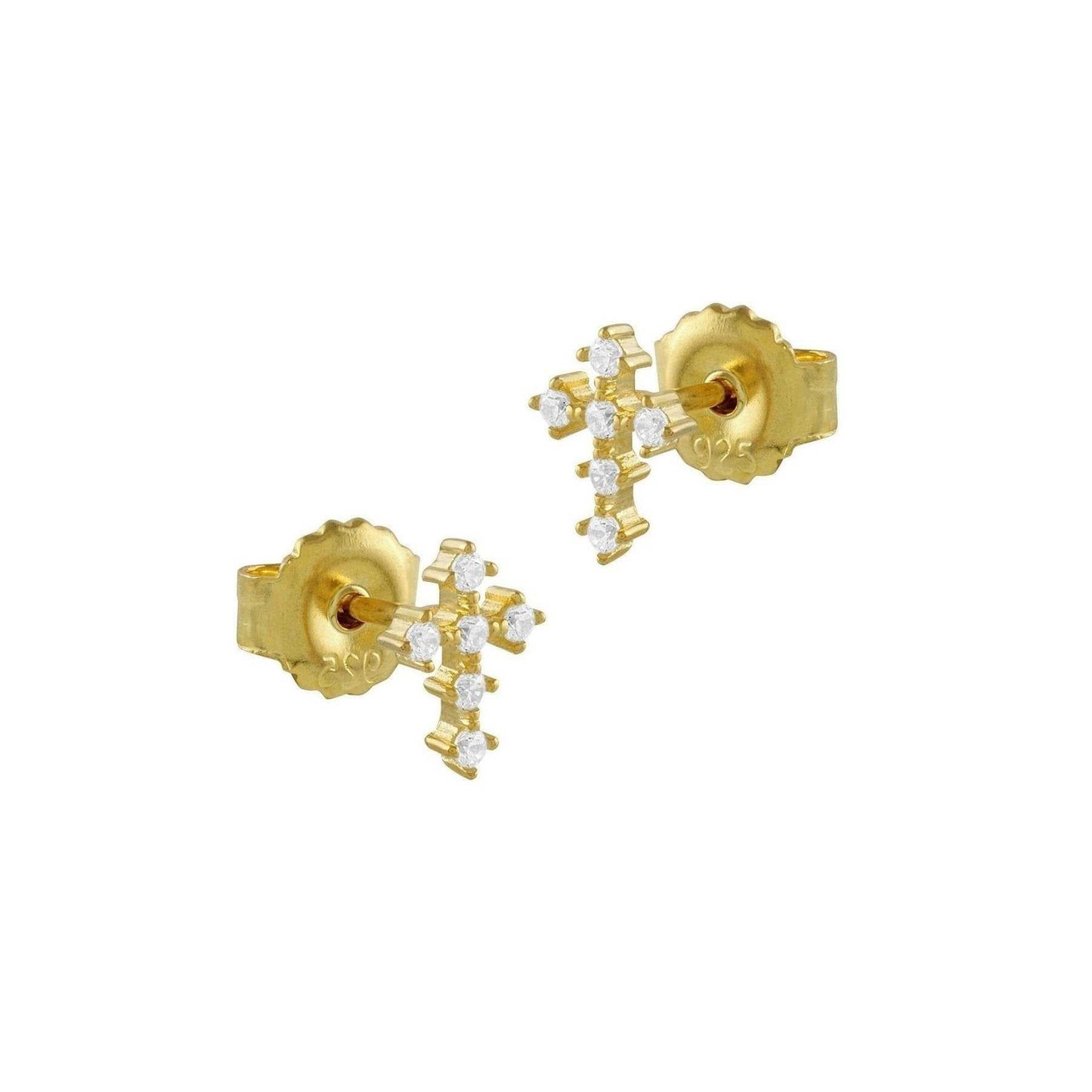 Pendientes Cruz Templaria de Plata bañados en Oro con Circonitas