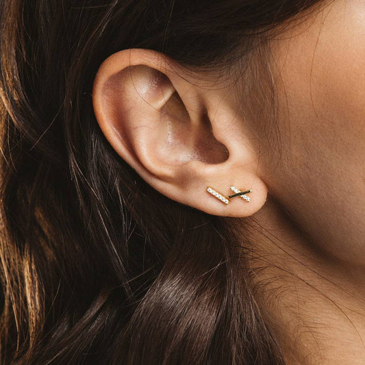 Pendientes Seis Circonitas Plata bañados en Oro