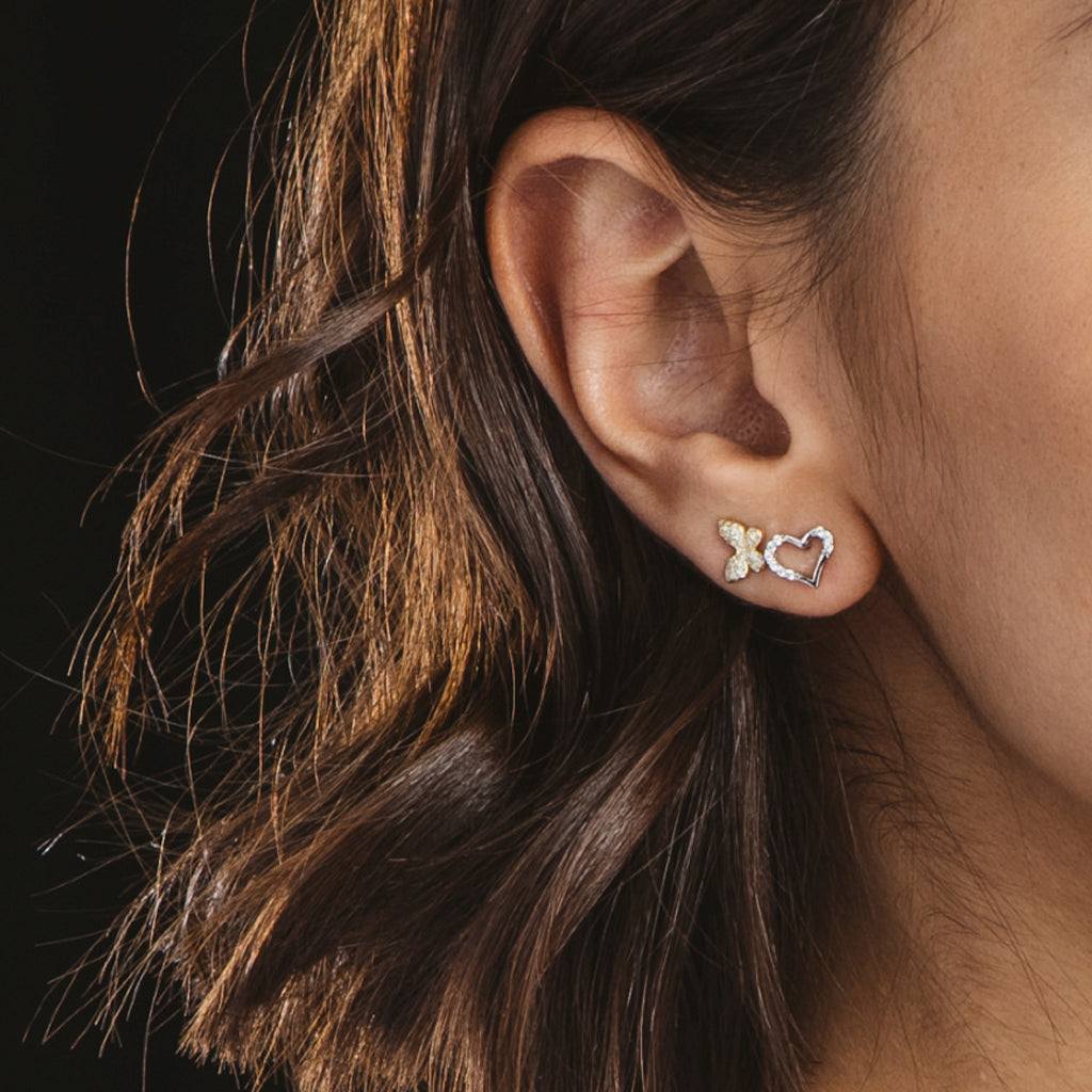 Pendientes Mariposa Plata Oro amarillo 18k Circonitas | Joya Elegante