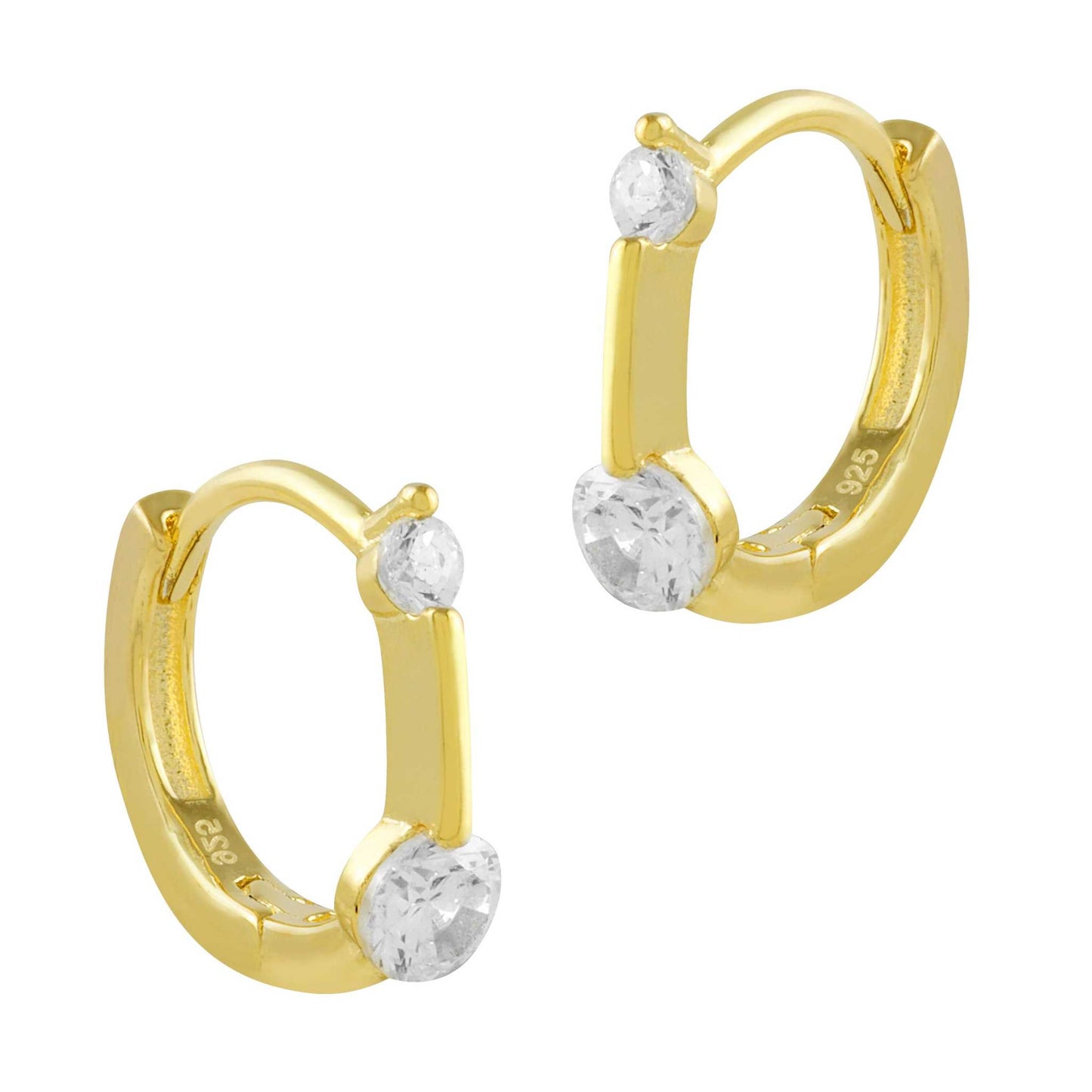 Pendientes Criollas Dos Circonitas Plata bañados en Oro