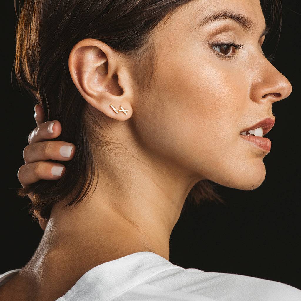 Silver X Earrings with Zircons