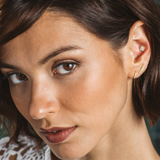 Creole Earrings Zirconia Silver Gold