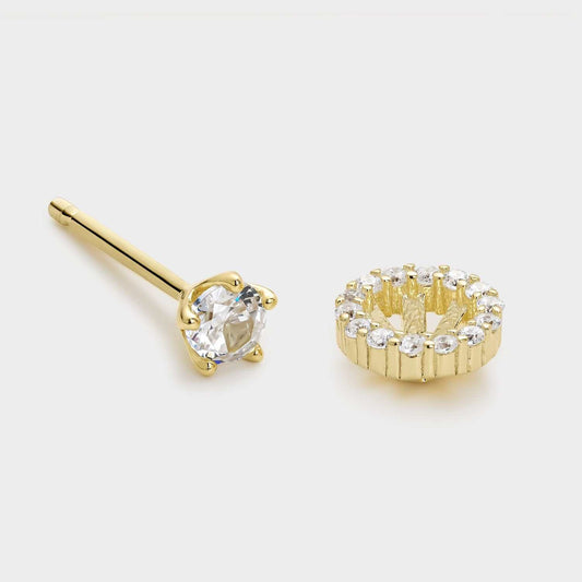 Pendientes desmontables de plata bañada en oro con circonitas en 5 garras