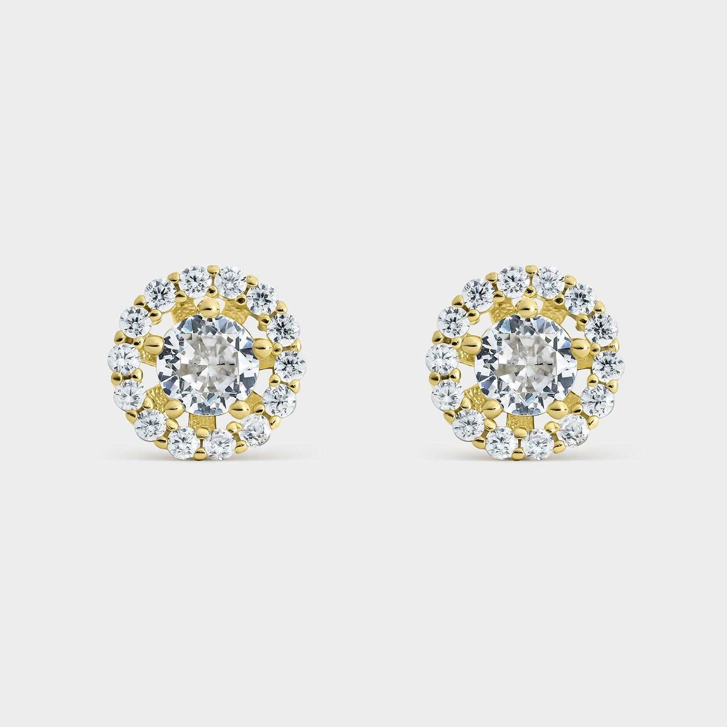 Pendientes desmontables de plata bañada en oro con circonitas en 5 garras