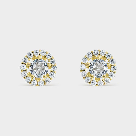 Pendientes desmontables de plata bañada en oro con circonitas en 5 garras