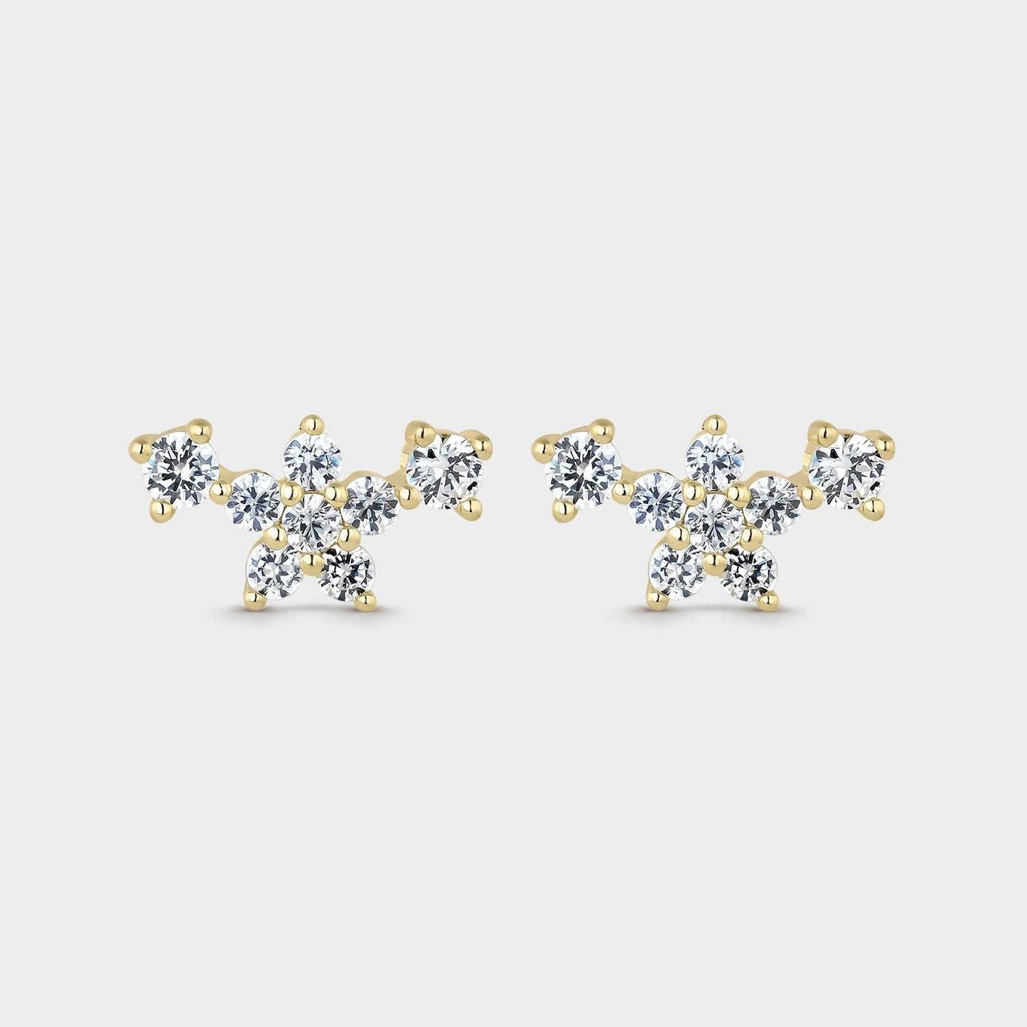 Pendientes flor baño oro con circonitas blancas
