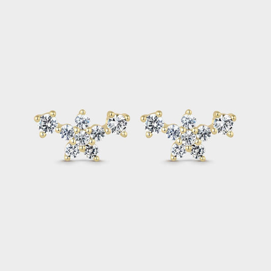 Gold plated flower earrings with white zircons