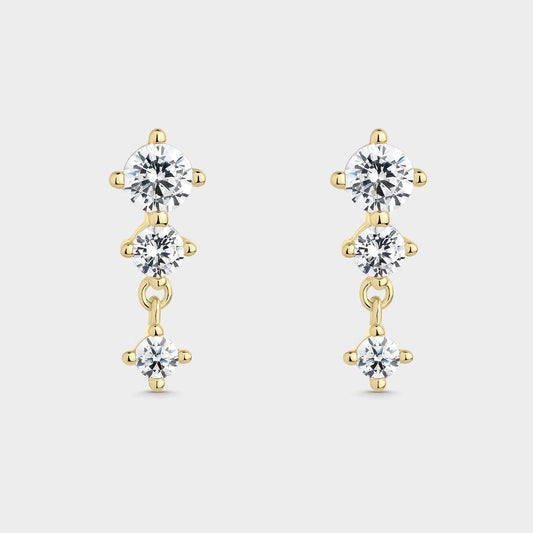 Pendientes bañados en oro, circonitas blancas rombos