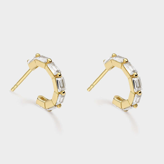 Offene kreolische Ohrringe aus vergoldetem Silber mit rechteckigen weißen Zirkonen