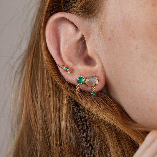 Pendientes piedra lunar y ónix bañados en oro