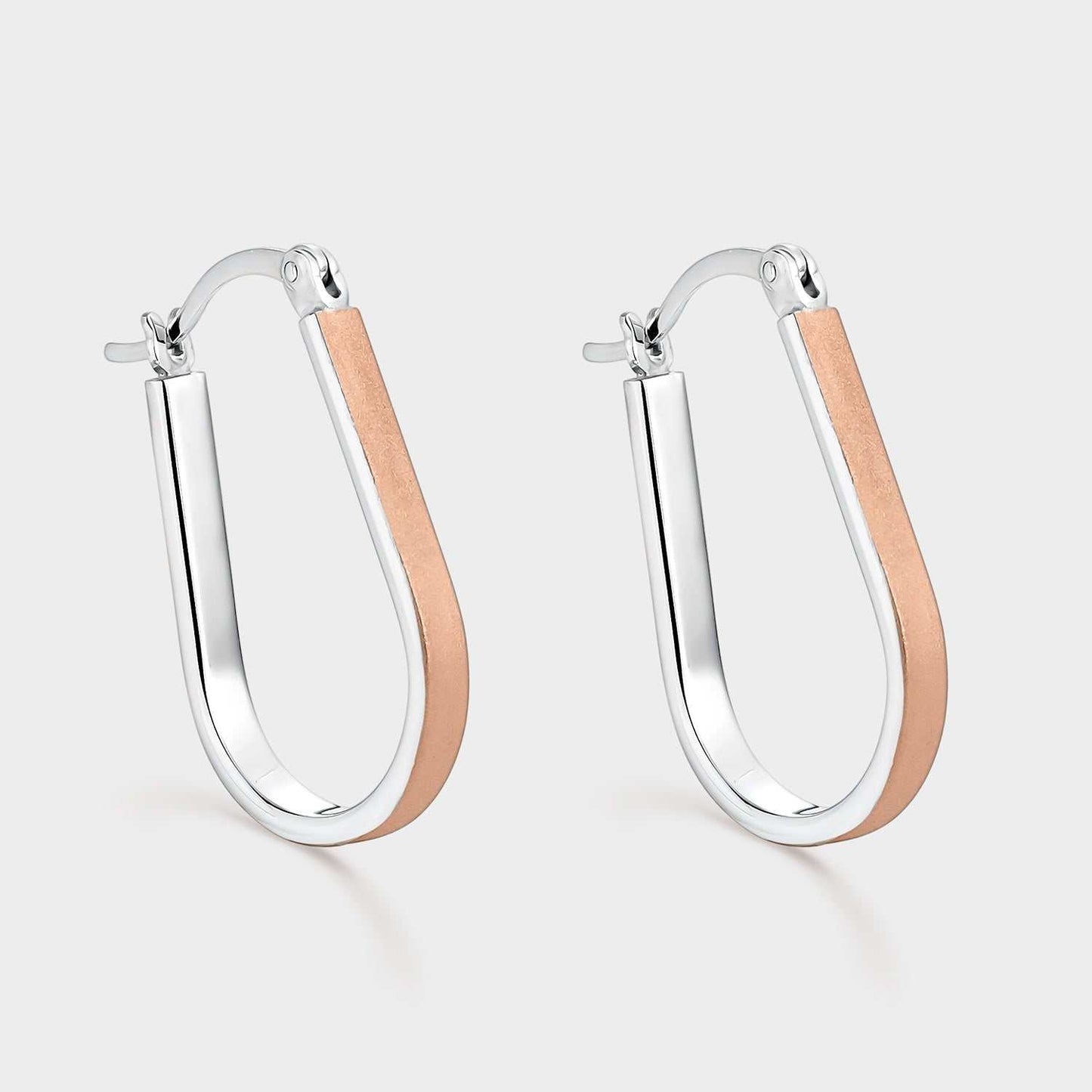 Pendientes aros alargados bicolor cepillado oro rosa