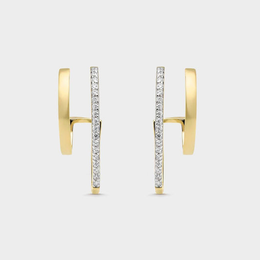 Pendientes de plata bicolor con luna menguante y circonitas