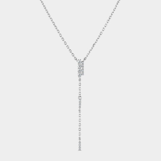 Collar de plata con cadena de eslabones pequeños redondos con colgante de cadena con circonitas blancas
