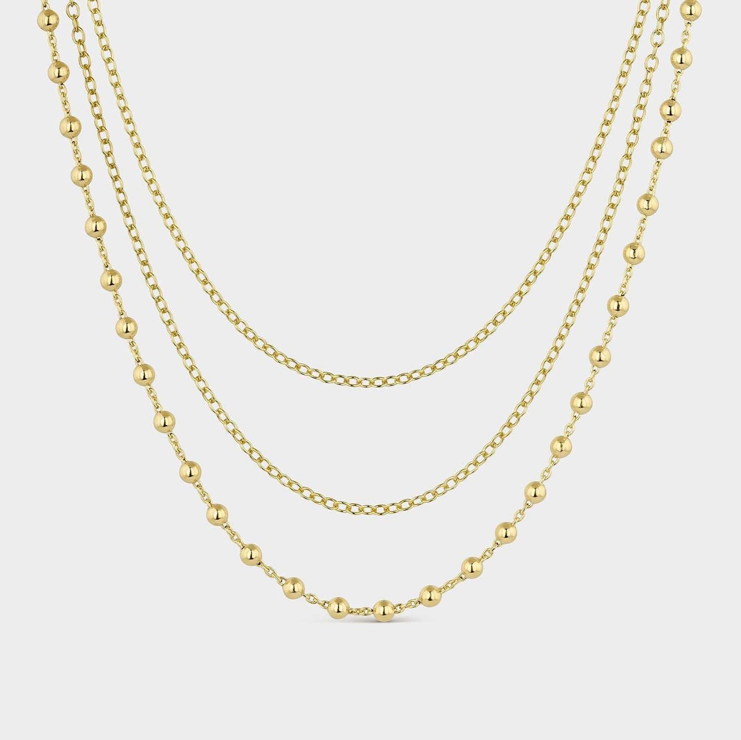 Collar triple bañado en oro cuentas rosario