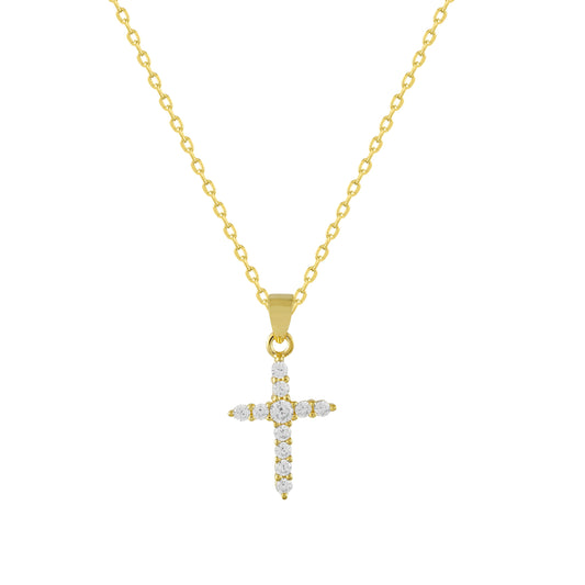 Collar de plata bañada en oro y circonitas con cruz pequeña