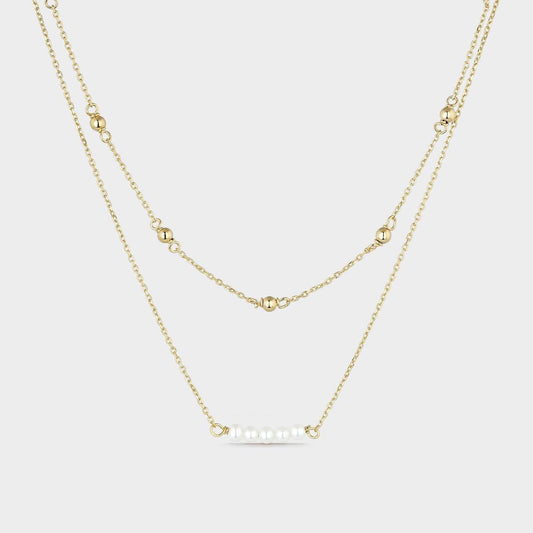 Doppelter Halsreif aus Silber mit Zuchtperle