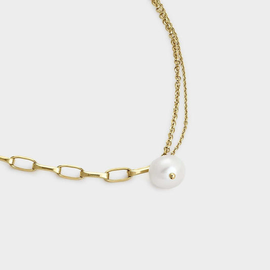 Gargantilla de perla cultivada chapada en oro de 24kt