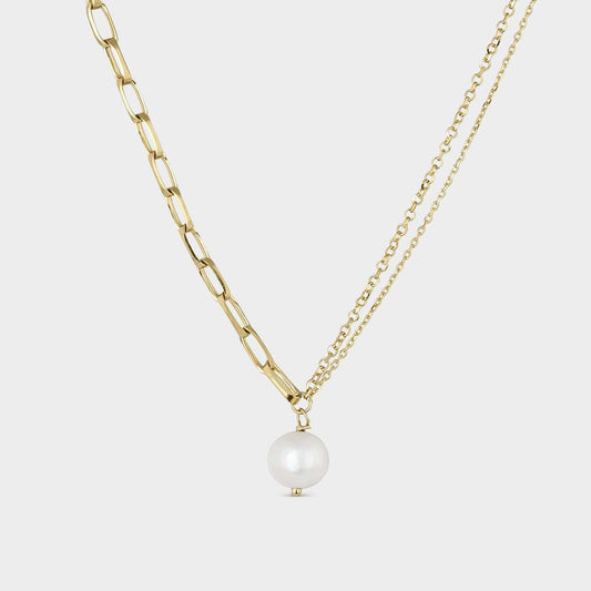 Gargantilla de perla cultivada chapada en oro de 24kt