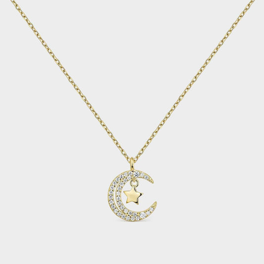 Collar baño oro con luna y estrella de circonitas blancas