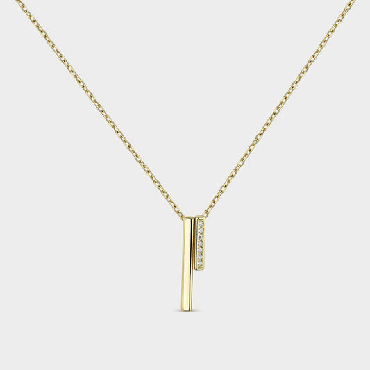 Gold necklace with zircons and elongated motifs