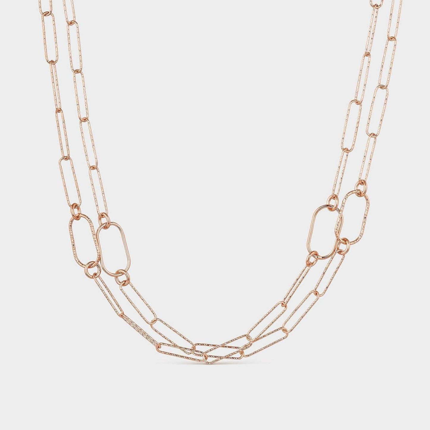 Collar eslabones rectangulares de plata bañada en oro rosa
