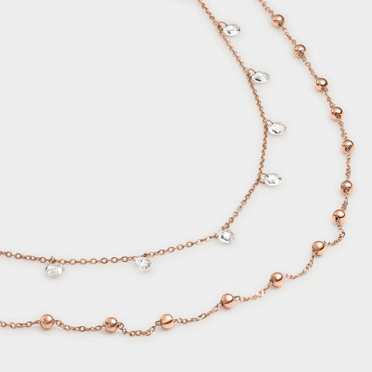 Doppelte Halskette aus Roségold und weißen Zirkonen